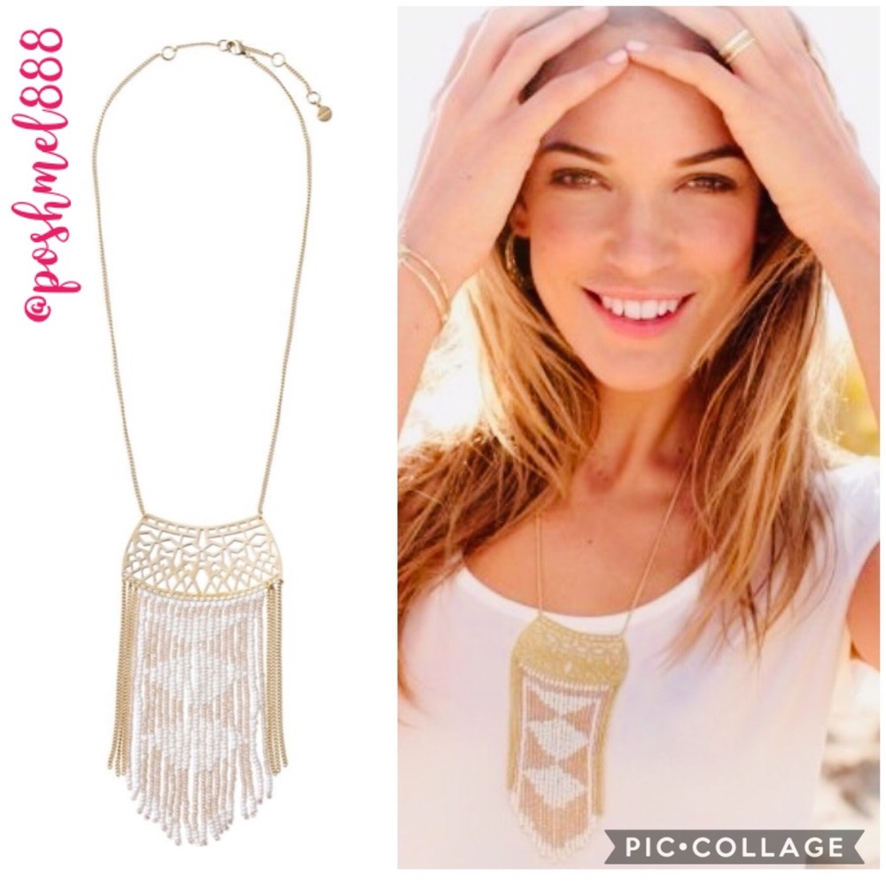 Stella & Dot | Gold + White Avalon Hand Beaded Fringe Necklace